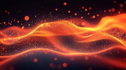 Poster - Abstract waves of orange and gold create a mesmerizing pattern resembling flowing liquid on a dark background at night