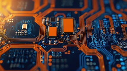 Orange, blue technology background/Orange and blue technology background circuit board and code