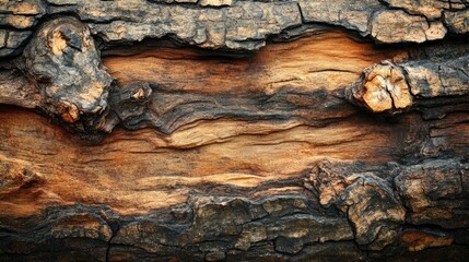 Wall Mural - Wooden log background with rough bark texture, creating a rugged, outdoor-themed backdrop.