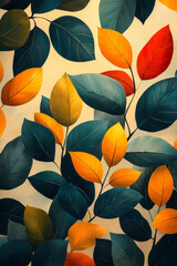 Poster - Abstract leaf shapes with sharp edges in alternating pastel green and yellow tones, forming a layered and harmonious pattern, set against a pastel beige background,