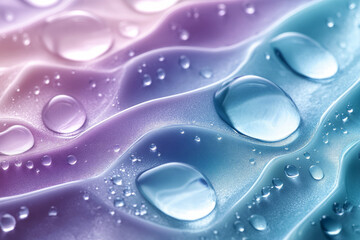 Aufkleber - A composition of abstract raindrop shapes in shades of pastel blue and teal, layered to create a dynamic, cascading effect, isolated on a pastel lavender background,