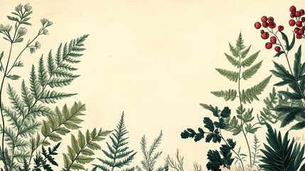 Sticker - A painting of a forest with a white background and a variety of green leaves