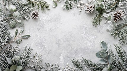 Sticker - A white background with a snowflake pattern and a bunch of pine cones