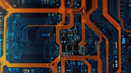 Orange, blue technology background/Orange and blue technology background circuit board and code