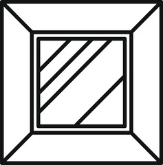 Poster - square window frame with glass reflecting light in black and white line art
