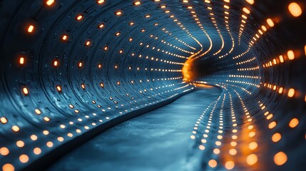 Poster - A mesmerizing illuminated tunnel with swirling lights, showcasing a futuristic design in a dark environment