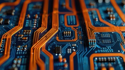 Orange, blue technology background/Orange and blue technology background circuit board and code