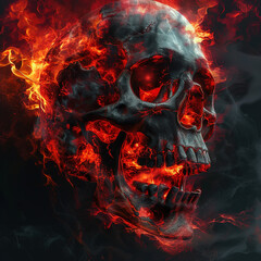 Wall Mural - Fire skull reborn in the dark