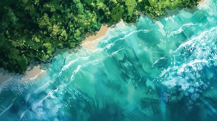 Wall Mural - tropical island paradise aerial ocean view with lush green landscape abstract illustration