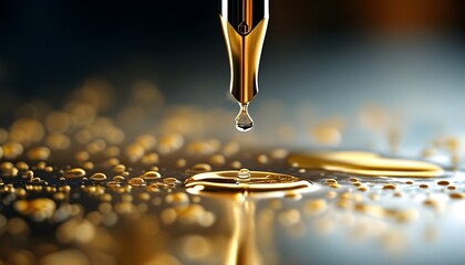 Elegant gold liquid dripping from a luxurious pen onto a surface, embodying creativity and sophistication