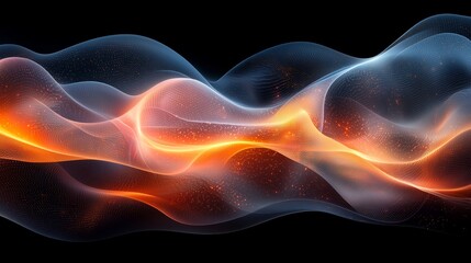 Fototapete - Abstract waves of vibrant orange and blue light flow gracefully against a dark background, creating a mesmerizing visual effect