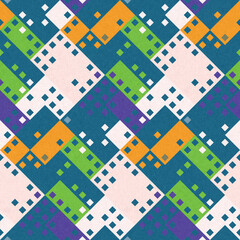 Wall Mural - Simple glitch geometric seamless abstract pattern with playful woven summer color. Bright whimsical gender neutral bold irregular shape textile Cotton effect background. 