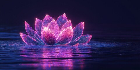 Poster - Glowing Pink Lotus Flower in a Dark, Still Water