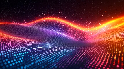 Poster - Abstract colorful digital wave pattern with dots and glowing lights representing data visualization and technology concept