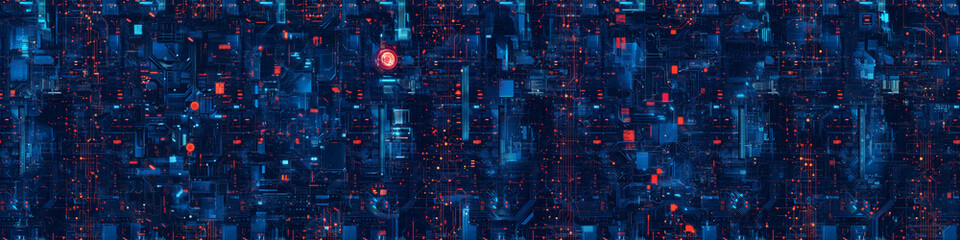Wall Mural - Seamless pattern. Cyberpunk Technical background abstraction UI UX modern trendy design. Place for text. Flyer banner email header social media post. 3D Digital art. Horizontal. Generative Ai content	