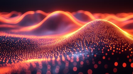 Poster - Dynamic abstract patterns of glowing particles on a dark background showcasing undulating waveforms at night