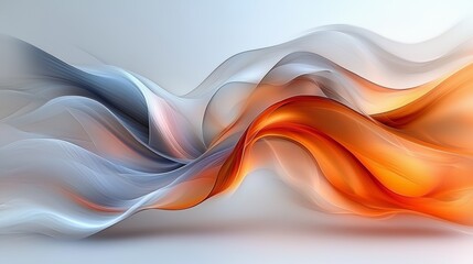 Poster - Colorful flowing abstract patterns with intertwining waves in shades of orange and gray on a light background