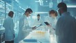 © Nathan - A diverse group of scientists, including a Caucasian male and female, engaged in research in a high-tech laboratory.