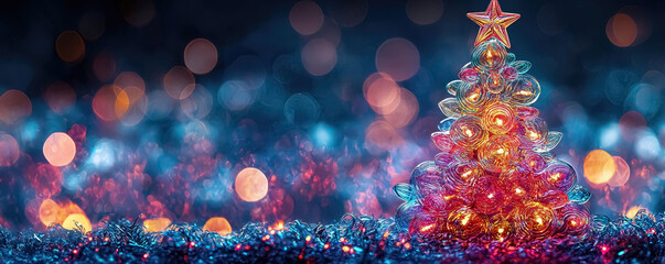 Poster - A striking glass sculpture emerges with a blend of radiant colors, creating a captivating visual against a smoothly lit gradient backdrop at dusk.