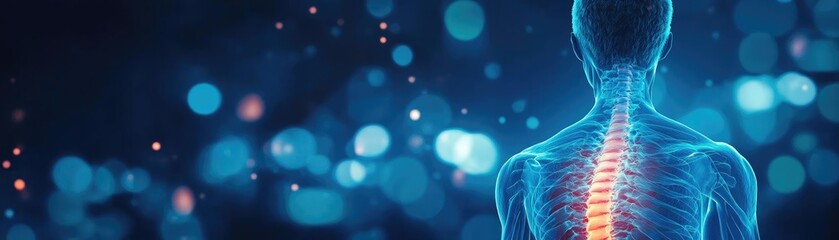 Poster - A detailed illustration of a human spine against a vibrant, abstract background, highlighting anatomy and health concepts.