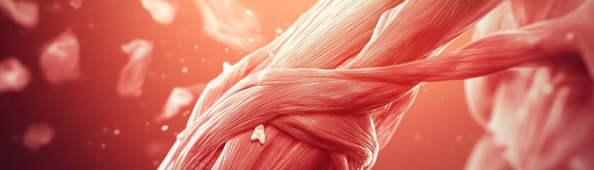 Poster - Detailed close-up of muscle tissue showcasing fibers and texture, ideal for health, fitness, and medical concepts.