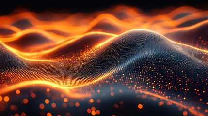 Poster - A digital representation of flowing orange and black waves resembling an abstract landscape at dusk creates a mesmerizing visual experience