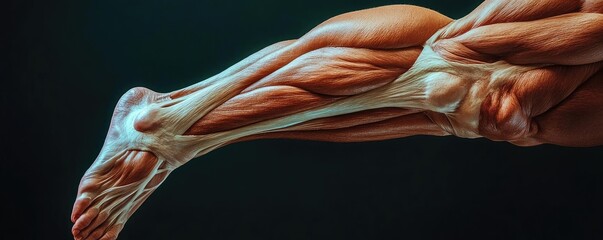 Poster - Detailed anatomical view of a muscular human leg showcasing the intricate structure and definition of muscle fibers.
