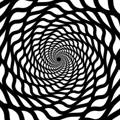 Poster - Psychedelic hypnotic spiral pattern, hypnosis swirl. Vector black and white twirled background. Hypnotic monochrome vortex with concentric wavy lines create dizzying effect or trippy visual experience