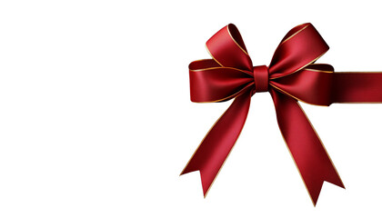 Wall Mural - Elegantly tied red ribbon bow isolated on white background, perfect for gift wrapping design and decorative purposes.