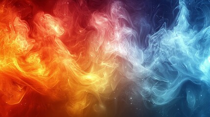 Poster - Vivid swirl of orange and blue smoke blending together in abstract artwork showcasing contrast and movement