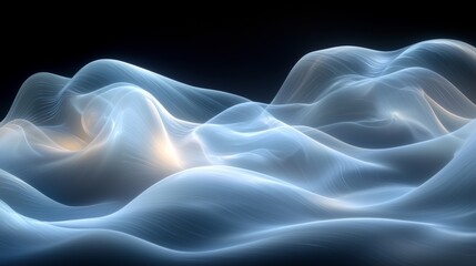 Poster - Translucent waves of light gently flowing in an abstract night landscape with soft curves and smooth textures