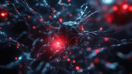 Poster - Stunning close-up of a neuron with glowing connections, showcasing the beauty of cellular communication in the nervous system.