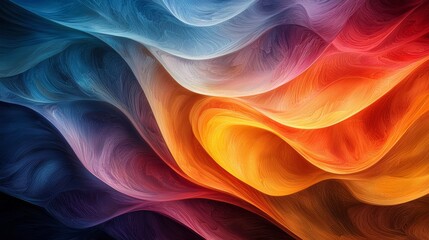 Poster - colorful abstract waves of fluid texture swirling together in a harmonious blend at dusk
