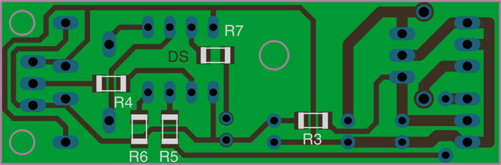 Poster - Tracing the conductors of the printed circuit board
of electronic device. Vector engineering 
drawing of pcb design. Electric background.