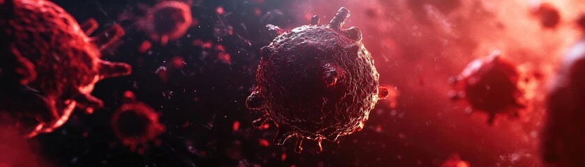 Poster - A close-up view of microscopic cells in a dark and vibrant environment, highlighting the complexity of life at a cellular level.