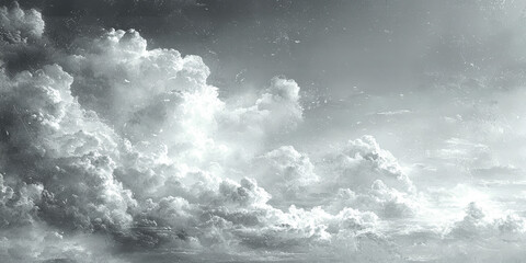 Poster - A moody black and white photo of fluffy clouds in the sky.