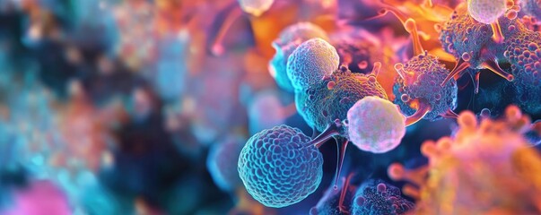 Poster - A vibrant close-up of microscopic cells showcasing intricate details and colorful patterns, perfect for science and biology themes.
