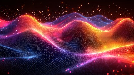 Poster - Vibrant abstract landscape of illuminated waves showcasing a blend of colors and textures in a mesmerizing digital formation at night