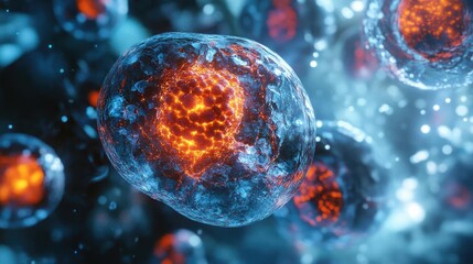 Poster - Close-up of vibrant cells showcasing intricate structures and dynamic colors, illustrating the beauty of microscopic life.