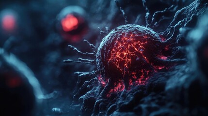 Aufkleber - Microscopic view of a glowing cell with intricate details, highlighting its dynamic structures and vibrant colors.