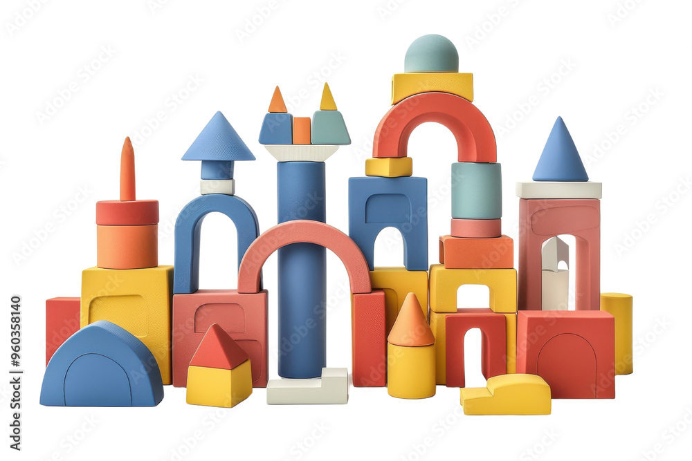 Colorful building blocks in various shapes, perfect for creative play ...