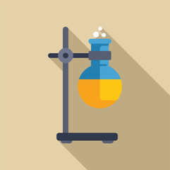 Poster - laboratory glassware with yellow solution bubbling on support stand with long shadow