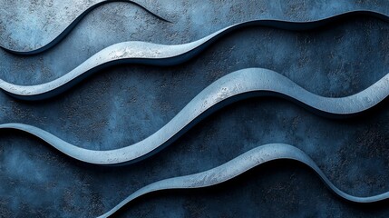 Aufkleber - Abstract wave patterns in deep blue tones enhancing contemporary wall decor in an interior design setting