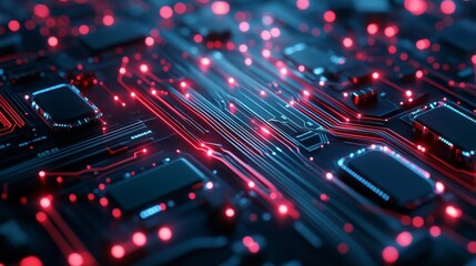 Poster - A close-up view of a circuit board with glowing elements, showcasing technology and electronic components.