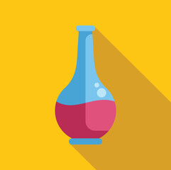 Wall Mural - Laboratory glassware containing red chemical liquid icon in flat style on a yellow background