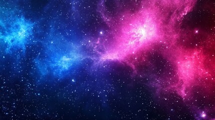 Wall Mural - A vibrant cosmic scene featuring swirling clouds of pink and blue nebulae against a backdrop of stars.