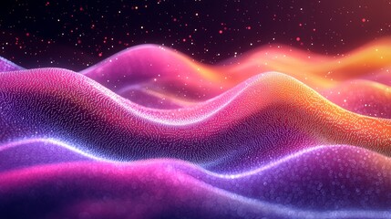 Poster - Ethereal waves of purple and pink light undulate gracefully in a cosmic landscape filled with sparkling particles