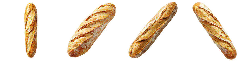 Poster - Isolated baguette bread with falling crumbs