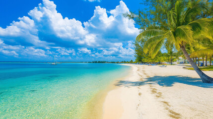 Wall Mural - Seven Mile Beach, the most beautiful view, beautiful sandy beach, clear water, beautiful clouds, good weather.