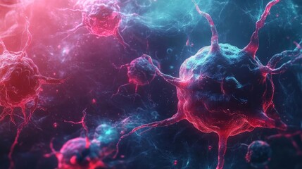 Poster - Colorful microscopic view of cells, showcasing intricate details and vibrant structures, highlighting the beauty of science.